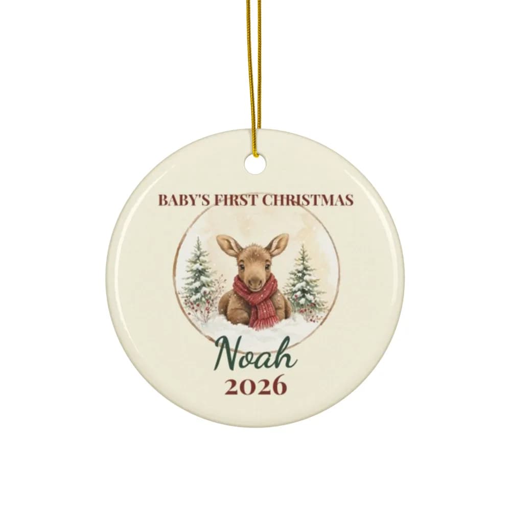 Baby's First Christmas Little Moose Ceramic Ornament