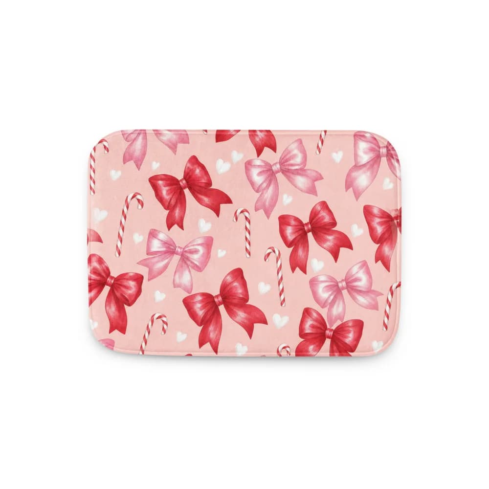 Bows and Candy Canes Pattern Bath Mat