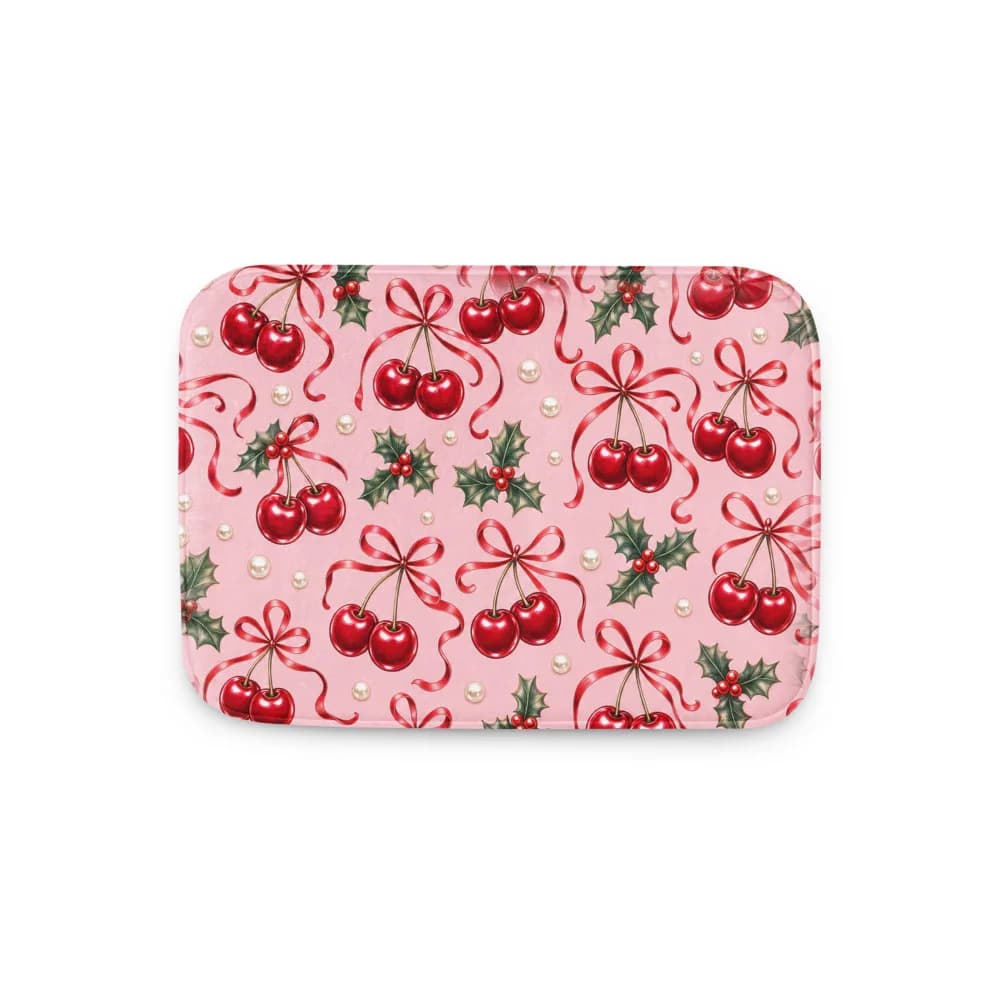 Cherry Bows on Ballet Pink Bath Mat