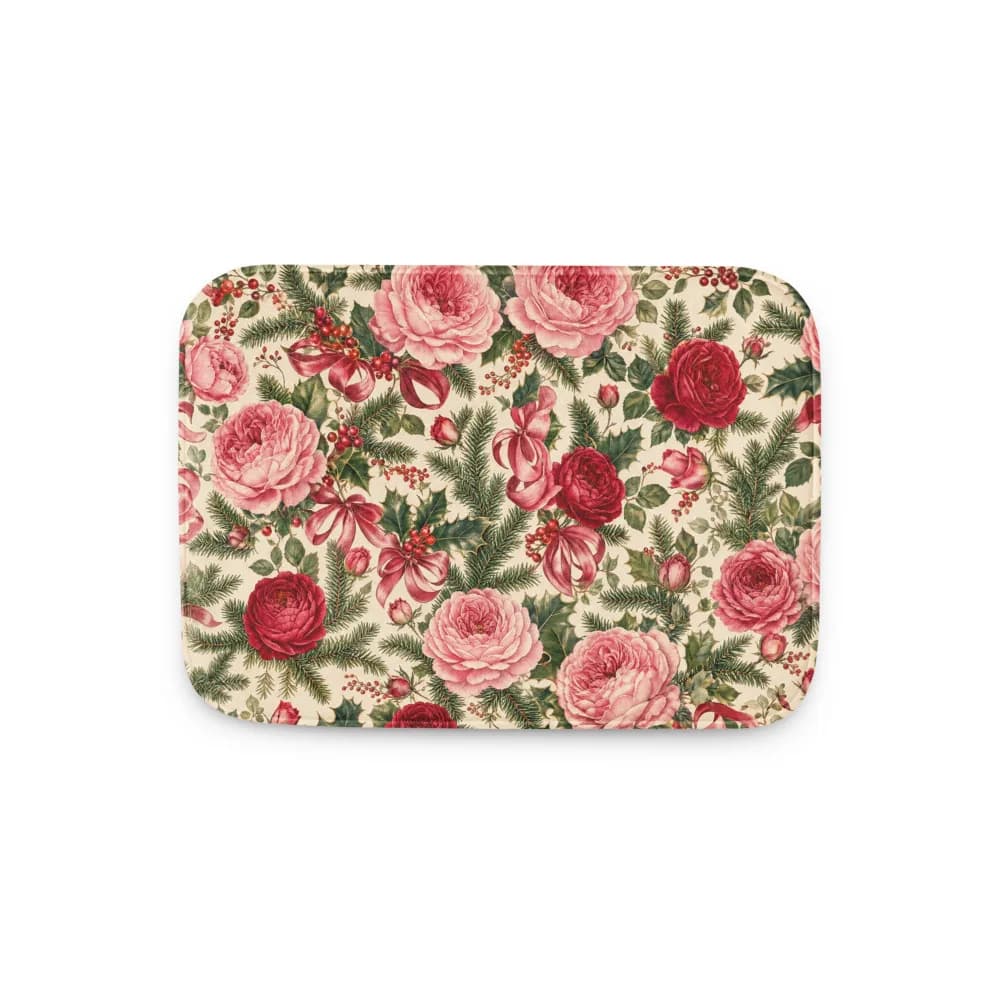 Chintz Christmas Roses Pattern Bath Mat