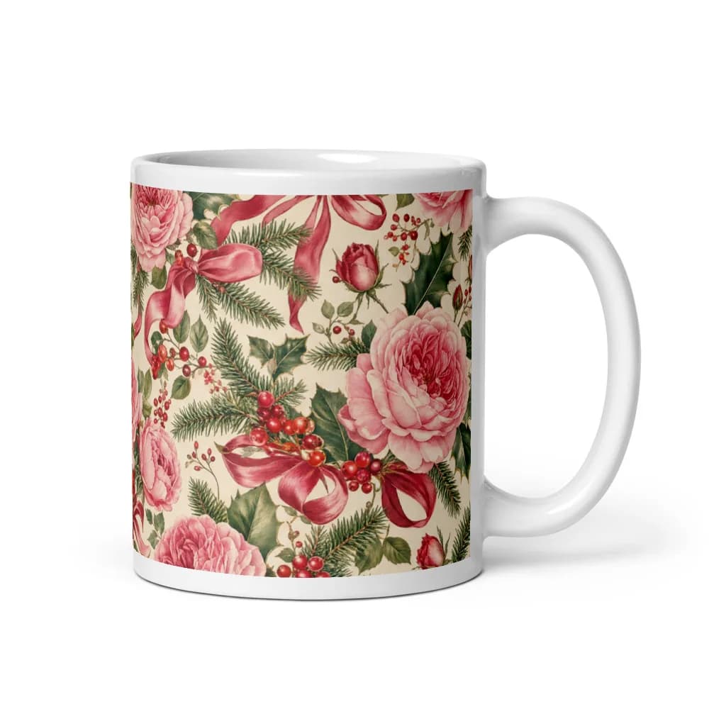 Chintz Christmas Roses Pattern Mug