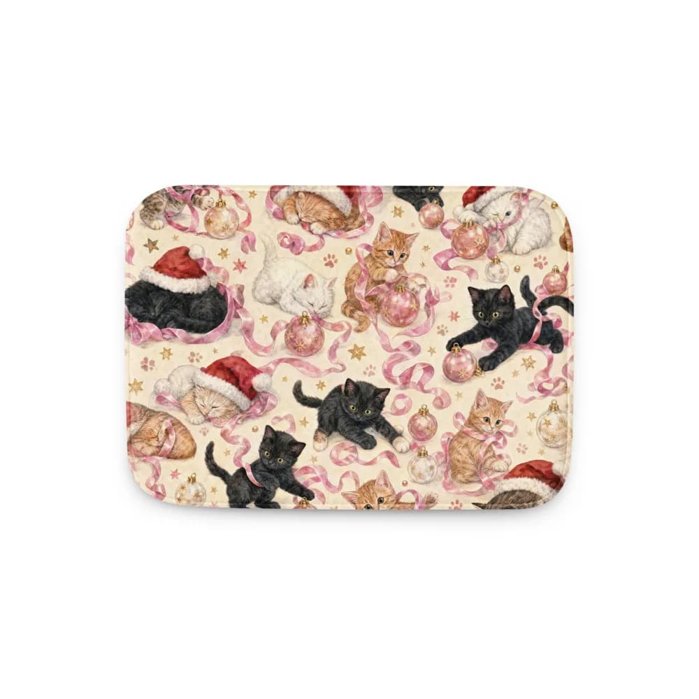 Christmas Kittens Pattern Bath Mat