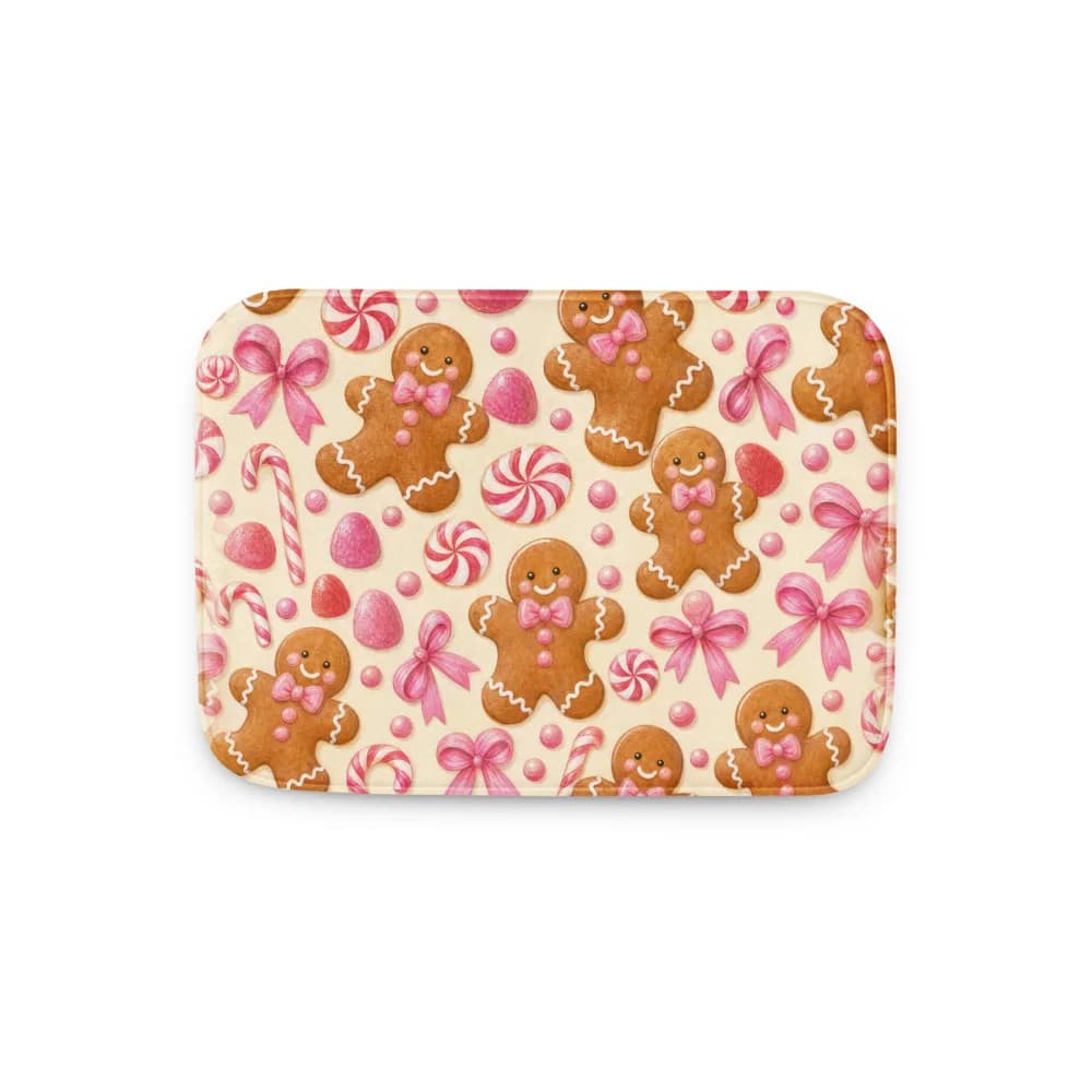 Gingerbread Men and Candy Pattern Bath Mat