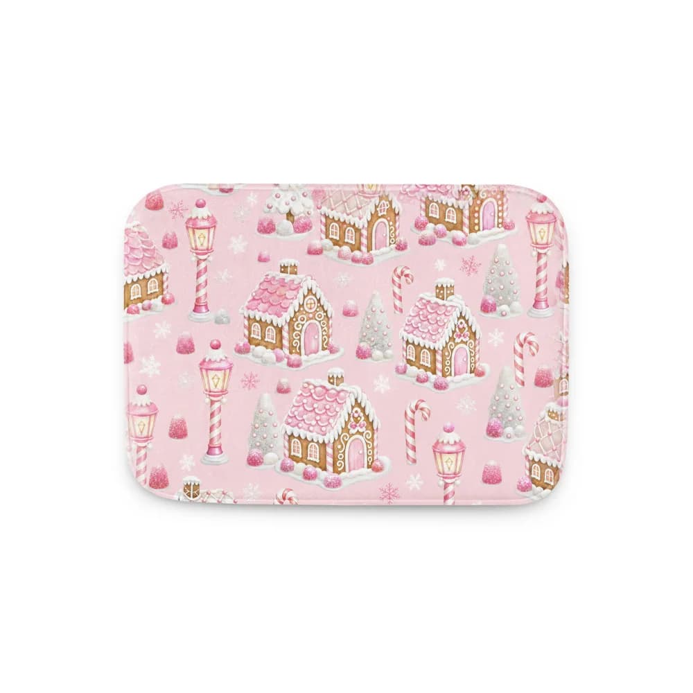 Gingerbread Village Pattern Bath Mat