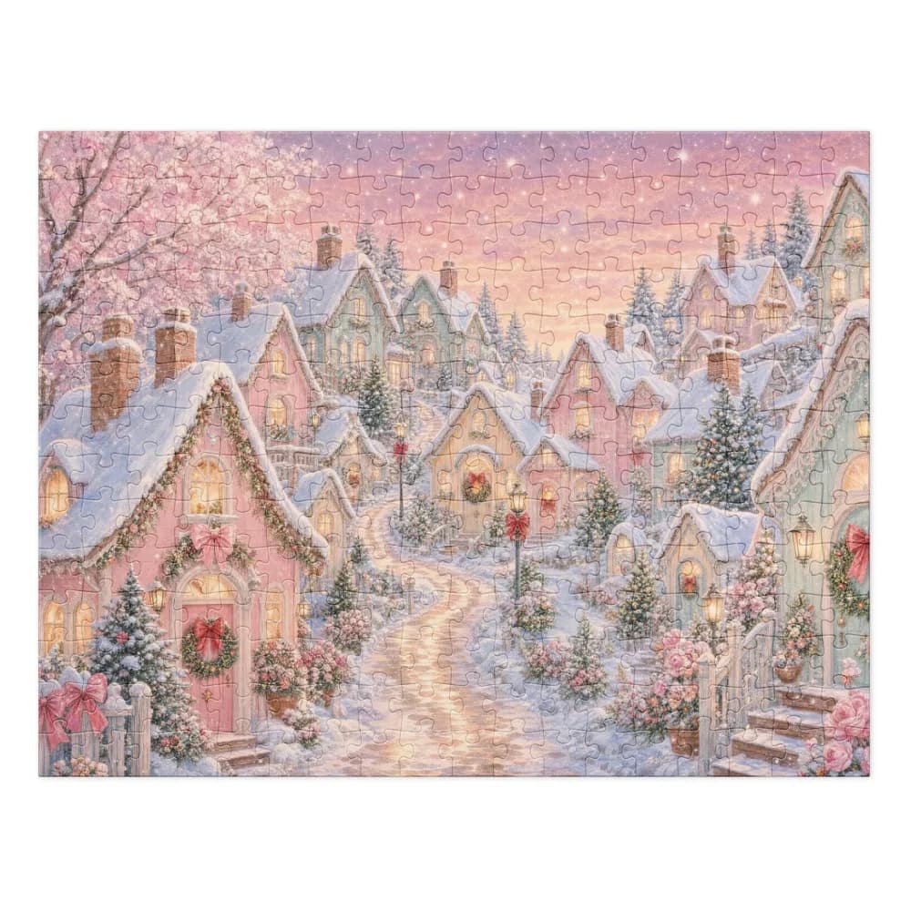 Pastel Christmas Village at Dusk Jigsaw Puzzle
