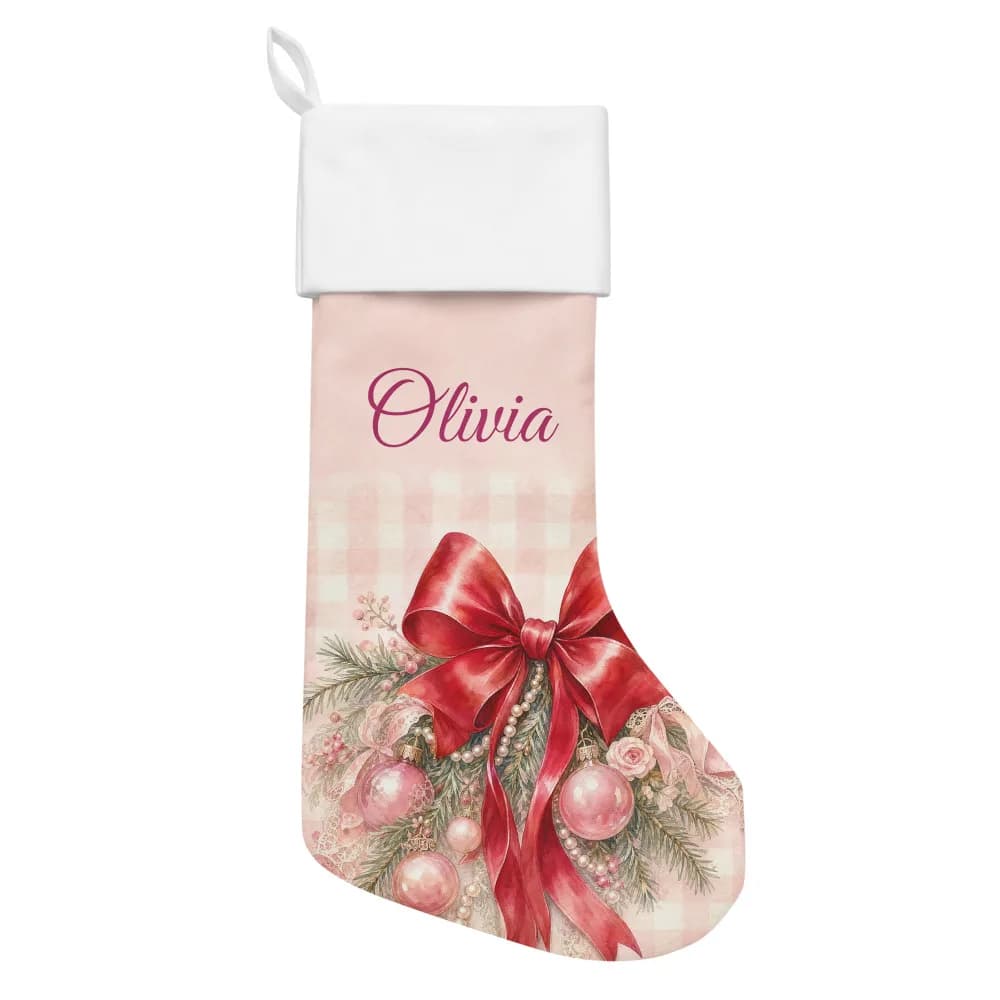 Pink Bow Personalized Stocking Christmas Stocking