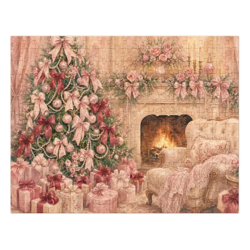 Pink Christmas Tree with Satin Bows Jigsaw Puzzle