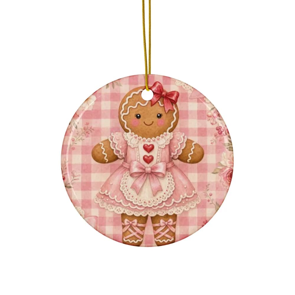 Pink Gingerbread Girl Ornament Ceramic Ornament