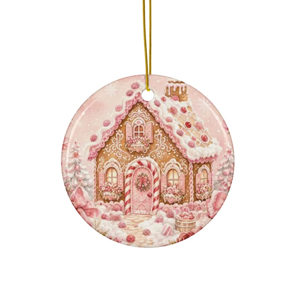 Pink Gingerbread House Ornament Ceramic Ornament