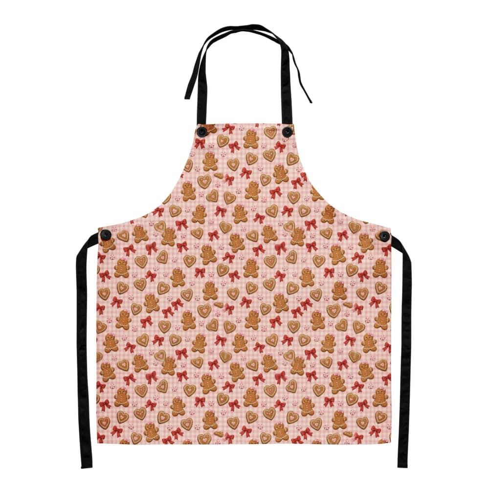 Pink Gingham Gingerbread Pattern Apron