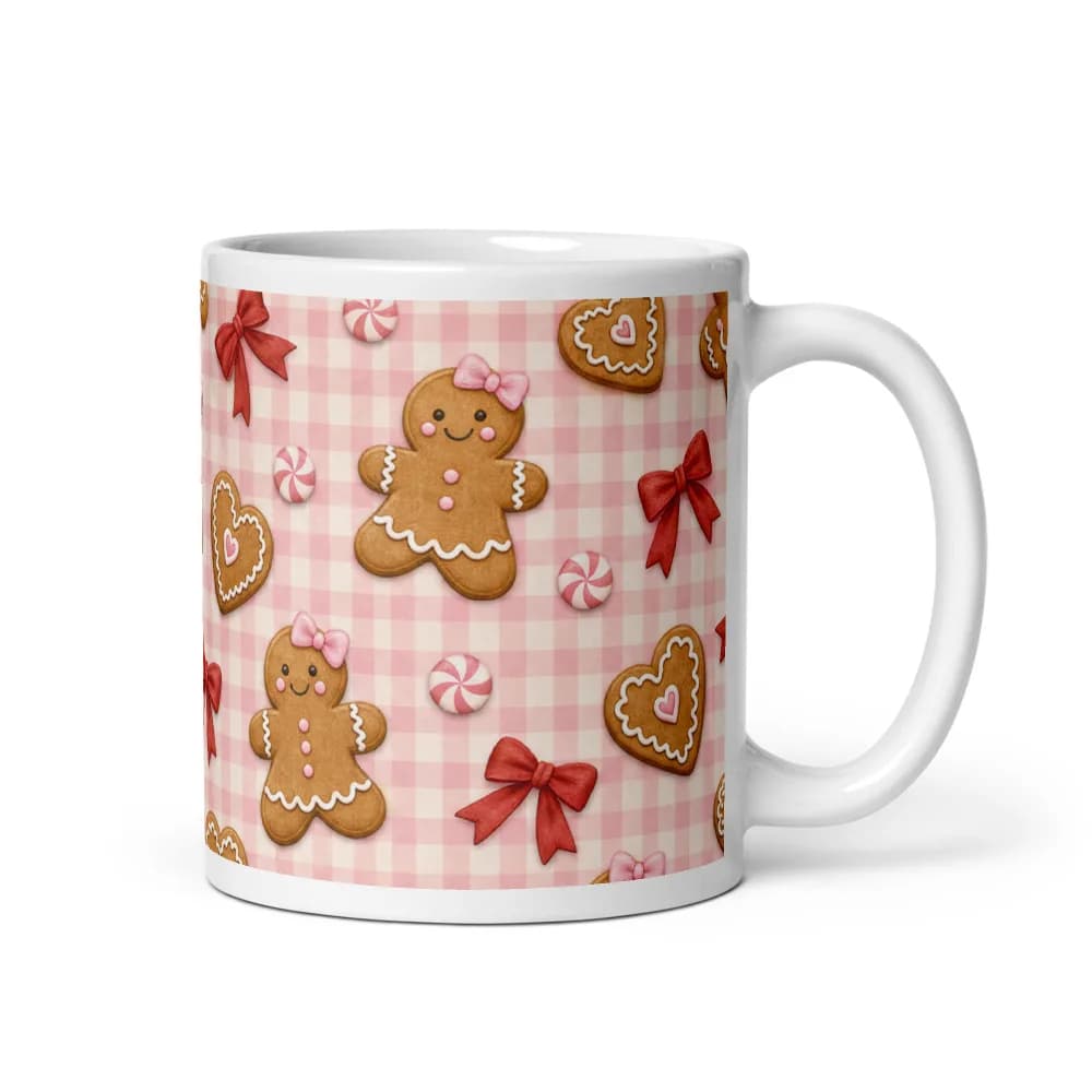 Pink Gingham Gingerbread Pattern Mug