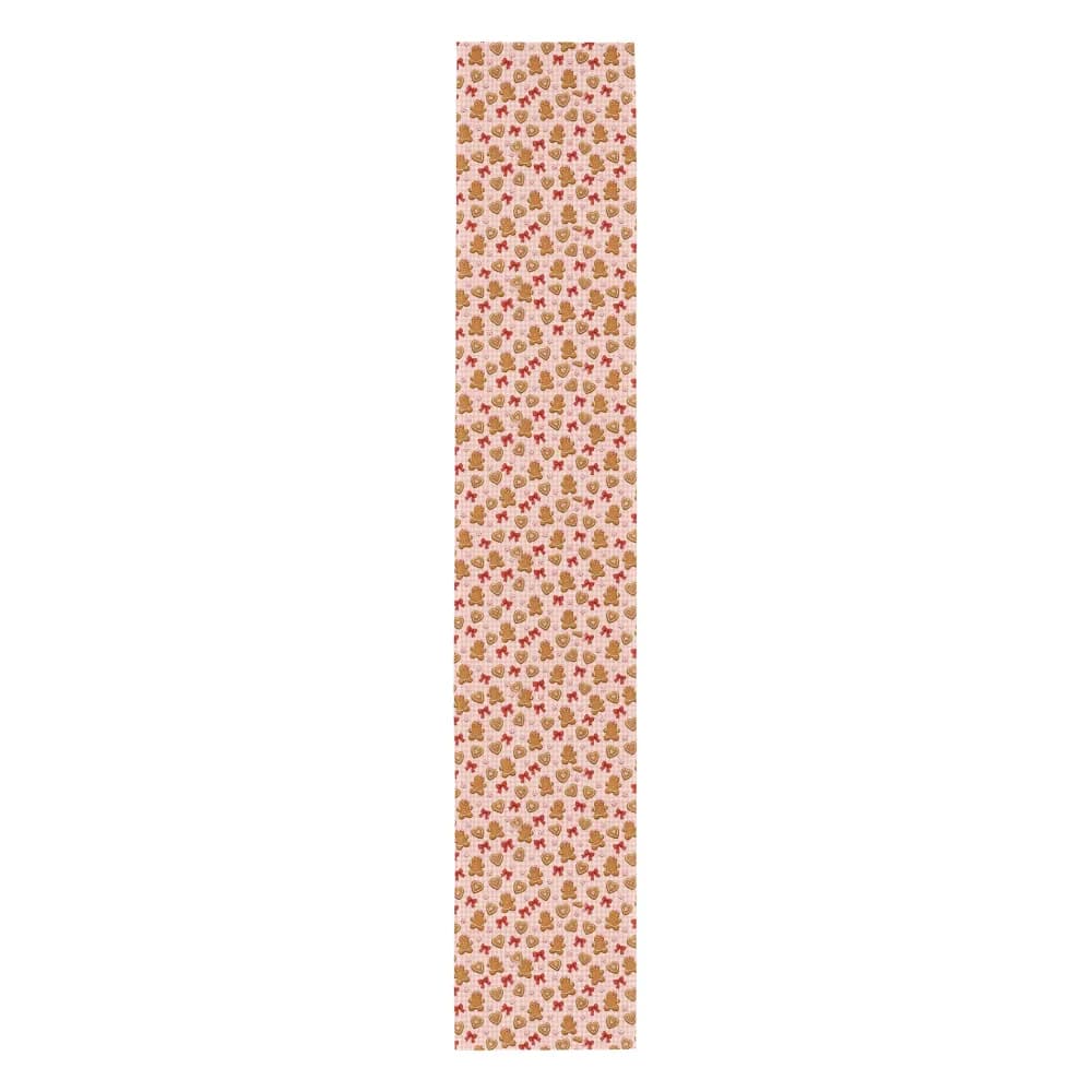 Pink Gingham Gingerbread Pattern Table Runner