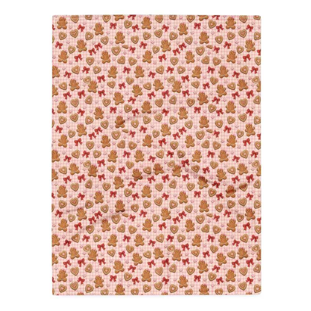 Pink Gingham Gingerbread Pattern Throw Blanket