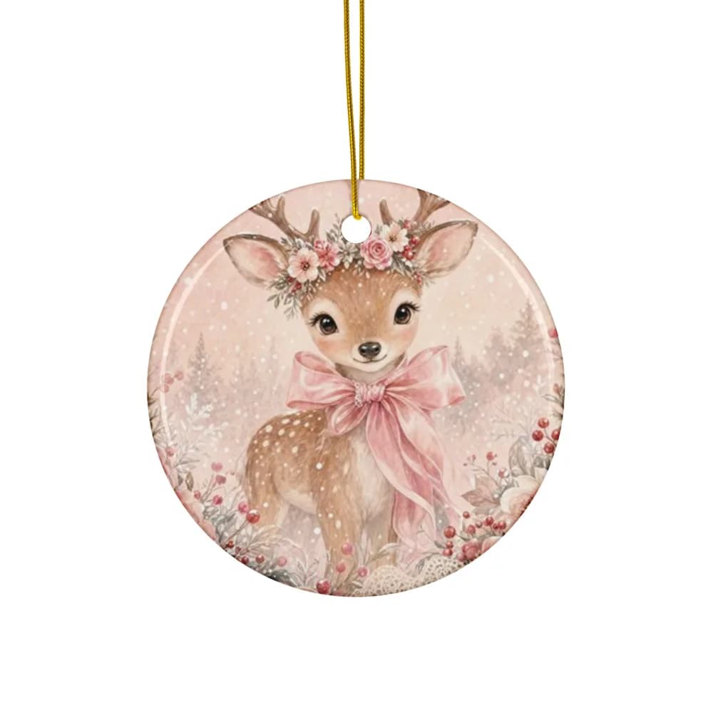 Pink Reindeer Ornament Ceramic Ornament