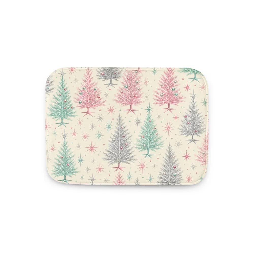Retro Tinsel Trees Pattern Bath Mat