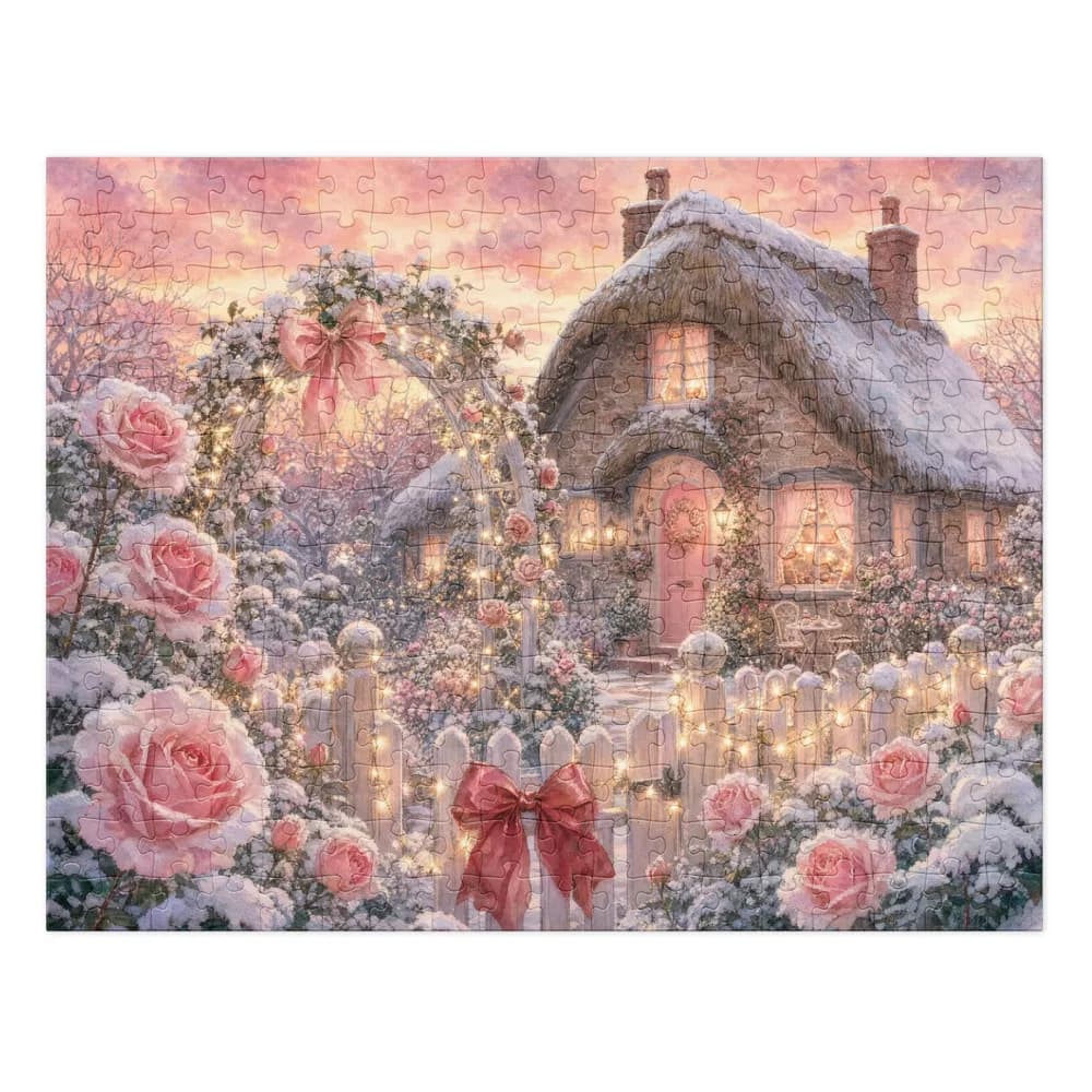 Rose Garden Cottage with Fairy Lights Jigsaw Puzzle