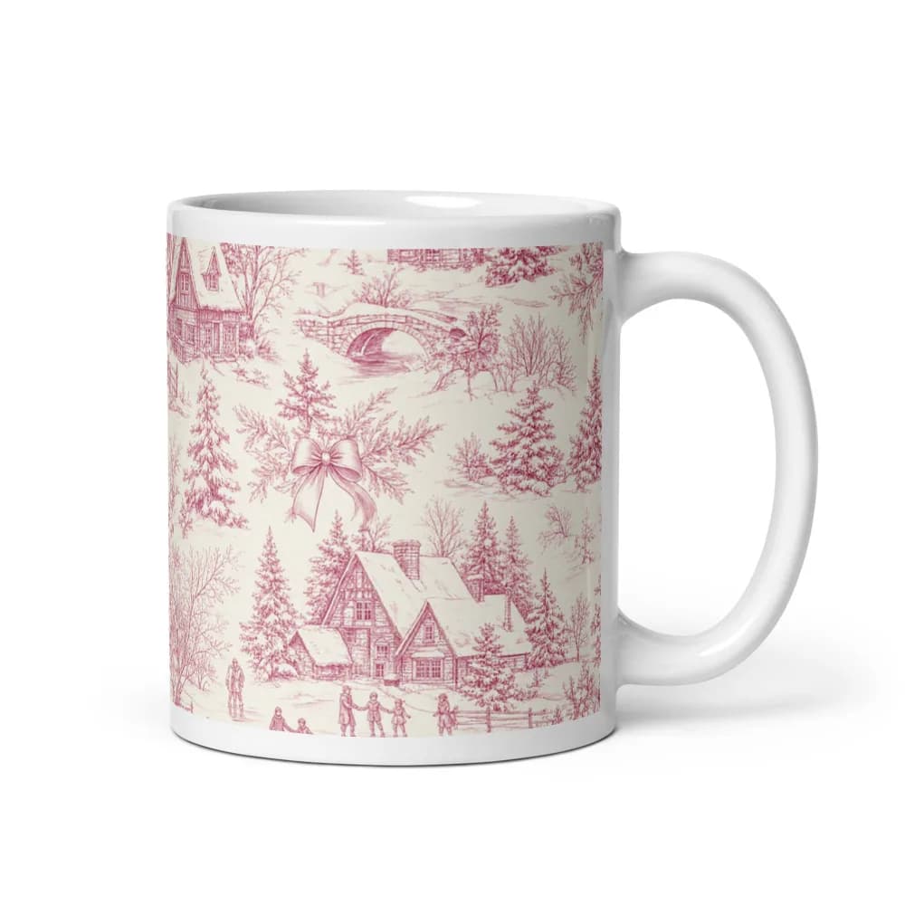 Rose Toile Winter Village Mug
