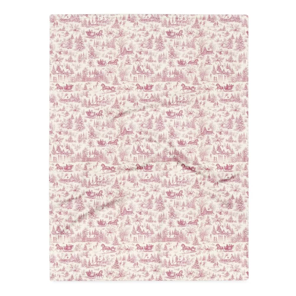 Rose Toile Winter Village Throw Blanket