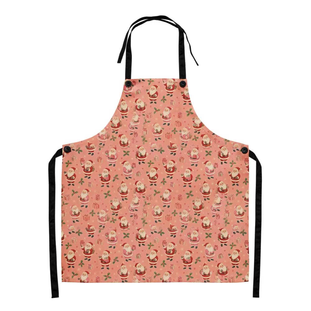 Vintage Pink Santa Pattern Apron