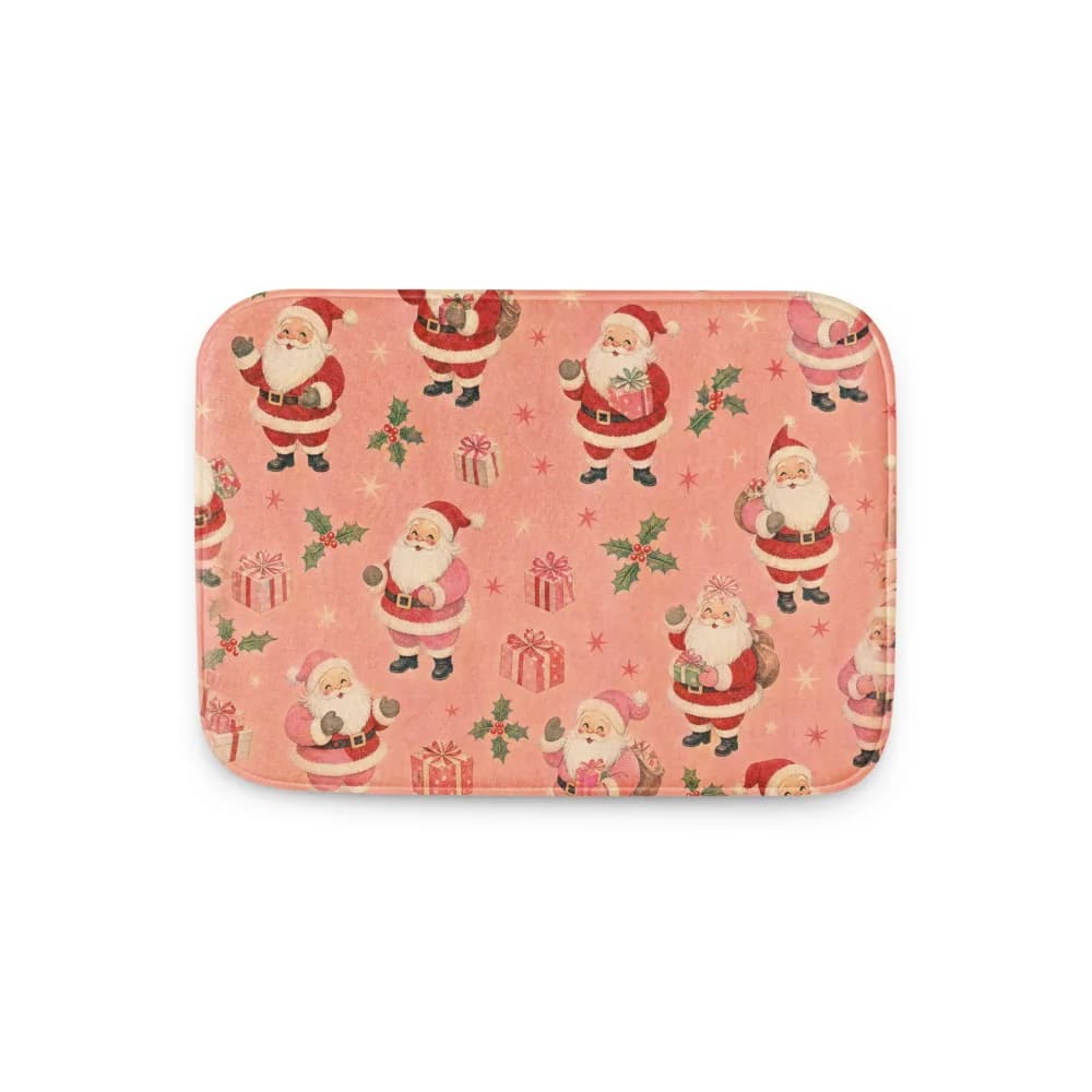 Vintage Pink Santa Pattern Bath Mat