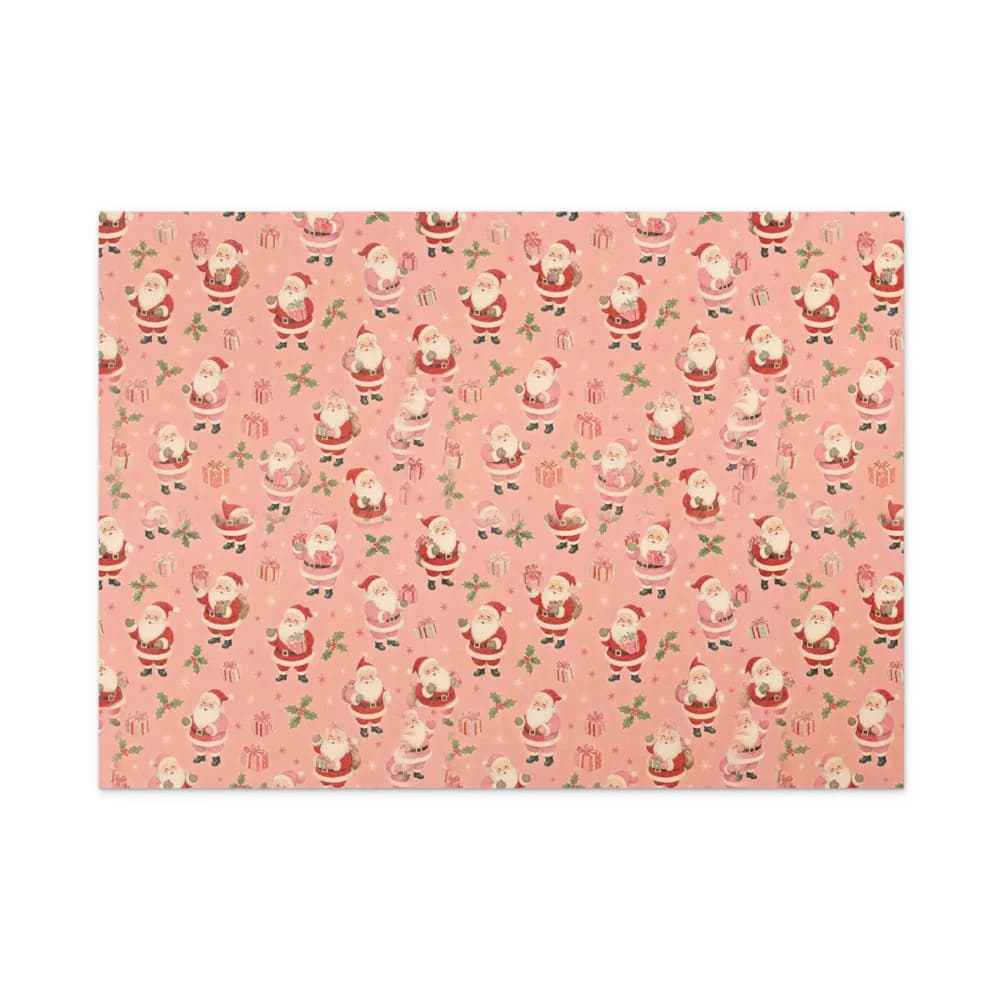 Vintage Pink Santa Pattern Gift Wrap