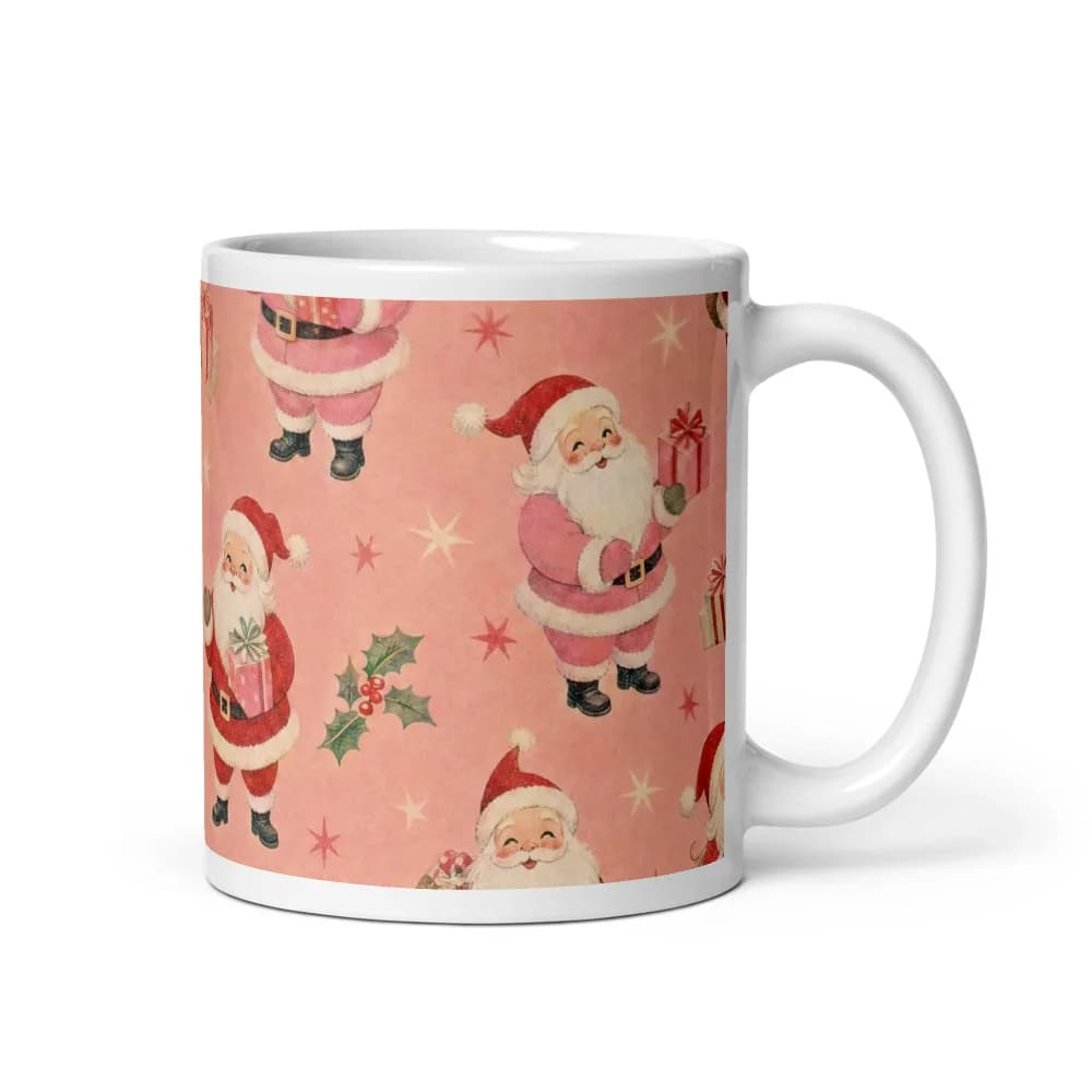 Vintage Pink Santa Pattern Mug