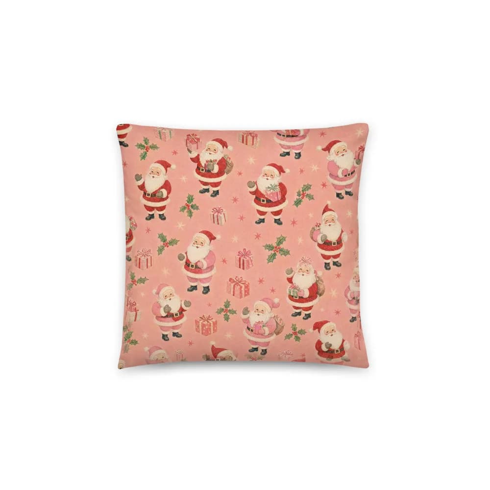 Vintage Pink Santa Pattern Throw Pillow