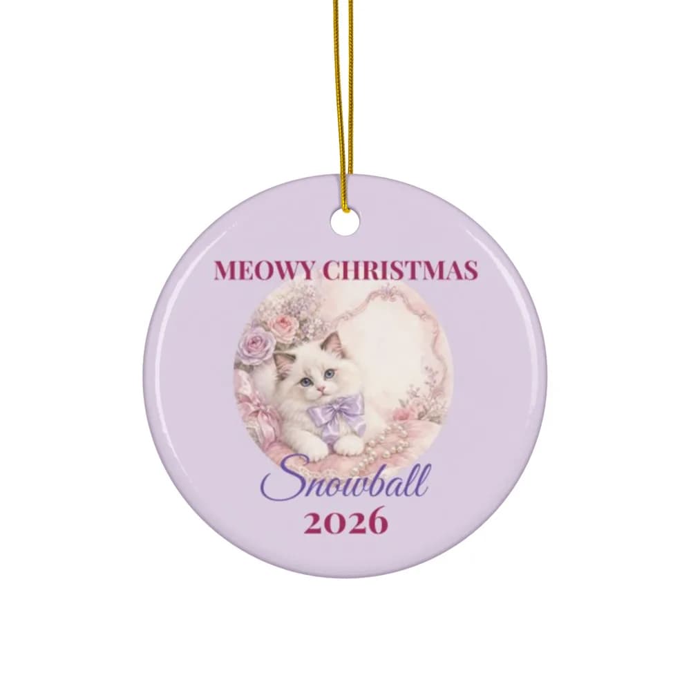 White Fluffy Cat Personalized Ornament Ceramic Ornament