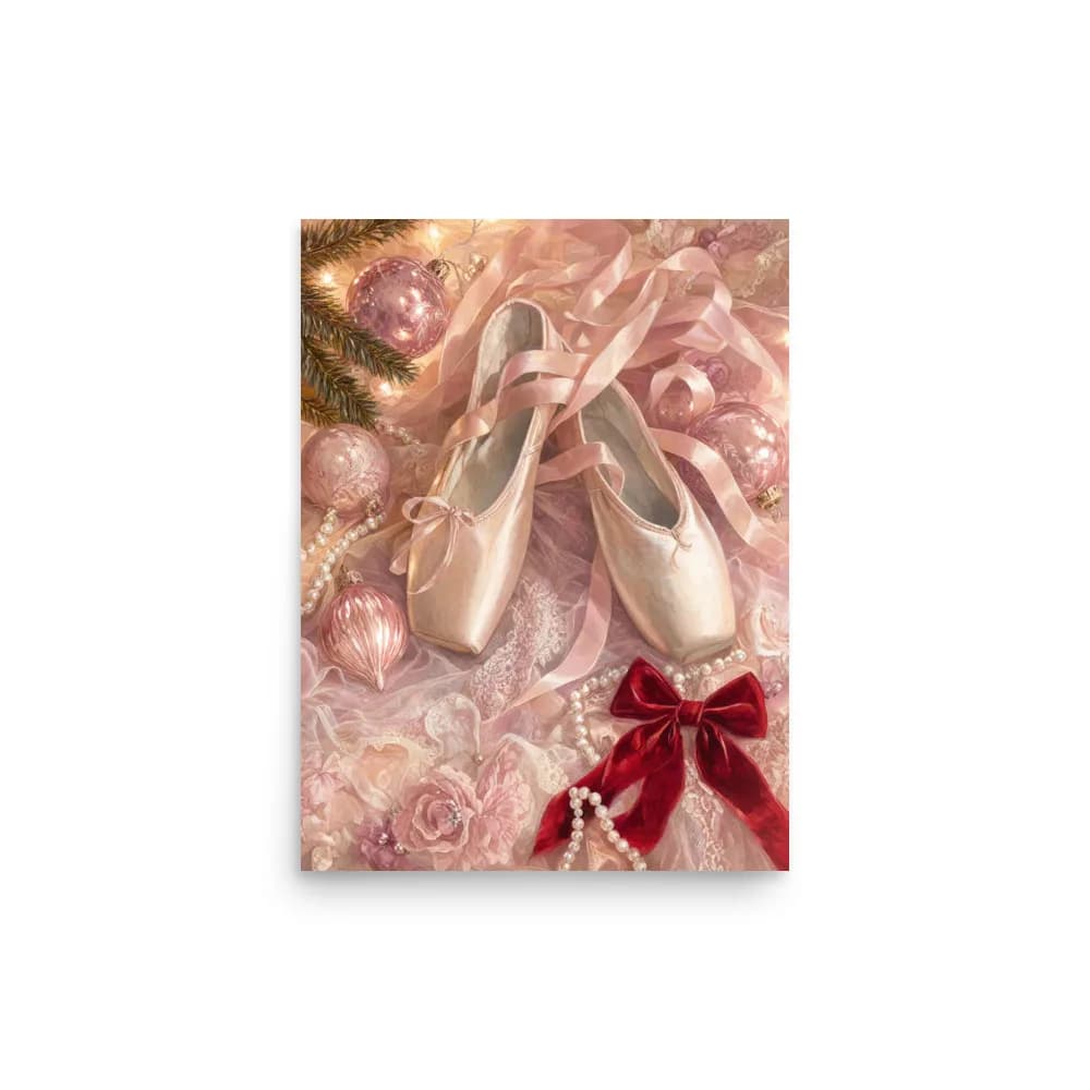 Ballet Slippers and Christmas Bows Art Print