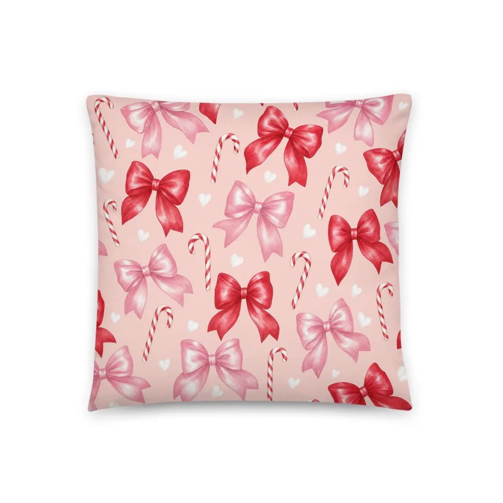 Bows and Candy Canes Pattern Throw Pillow