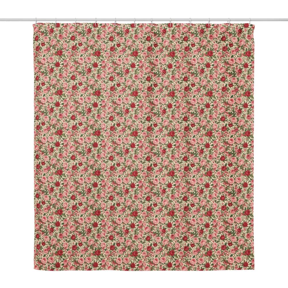 Chintz Christmas Roses Pattern Shower Curtain