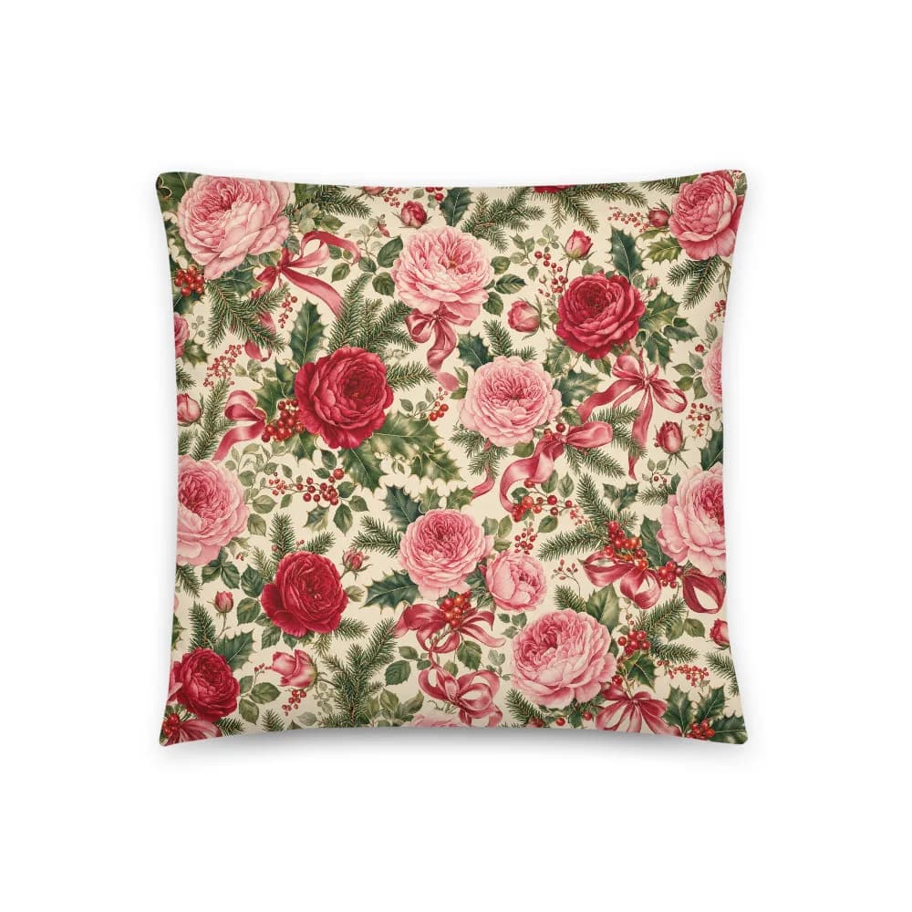 Chintz Christmas Roses Pattern Throw Pillow