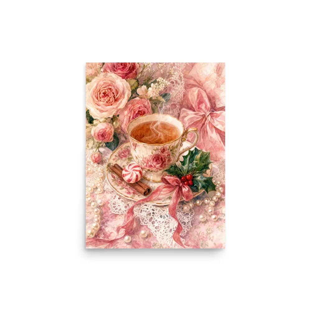 Christmas Teacup with Peppermint Art Print