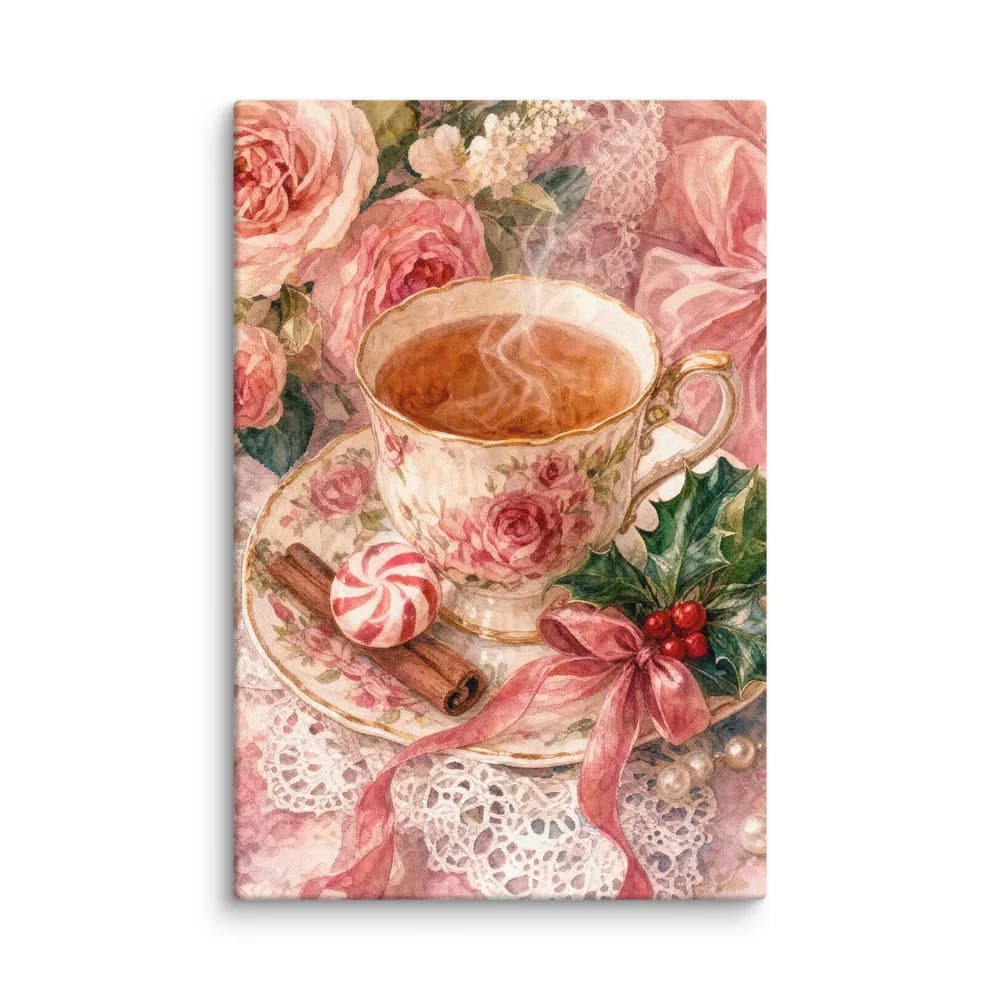 Christmas Teacup with Peppermint Canvas Print