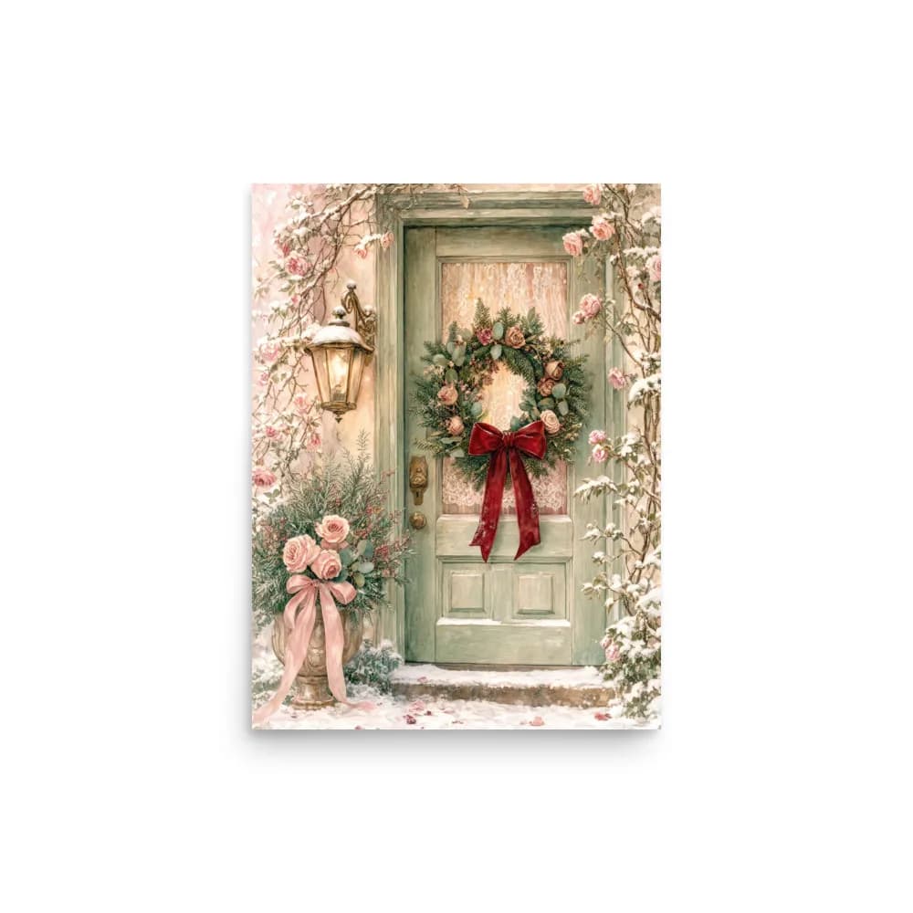 Cottage Door with a Bow Wreath Enhanced Matte Paper Poster