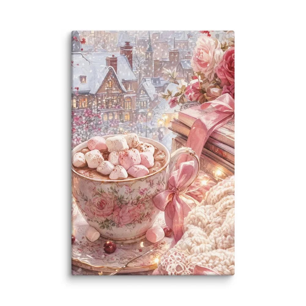 Hot Cocoa by the Snowy Window Canvas Print