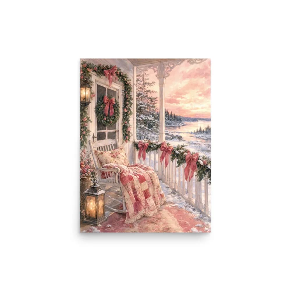 Muskoka Cottage Porch at Christmas Art Print