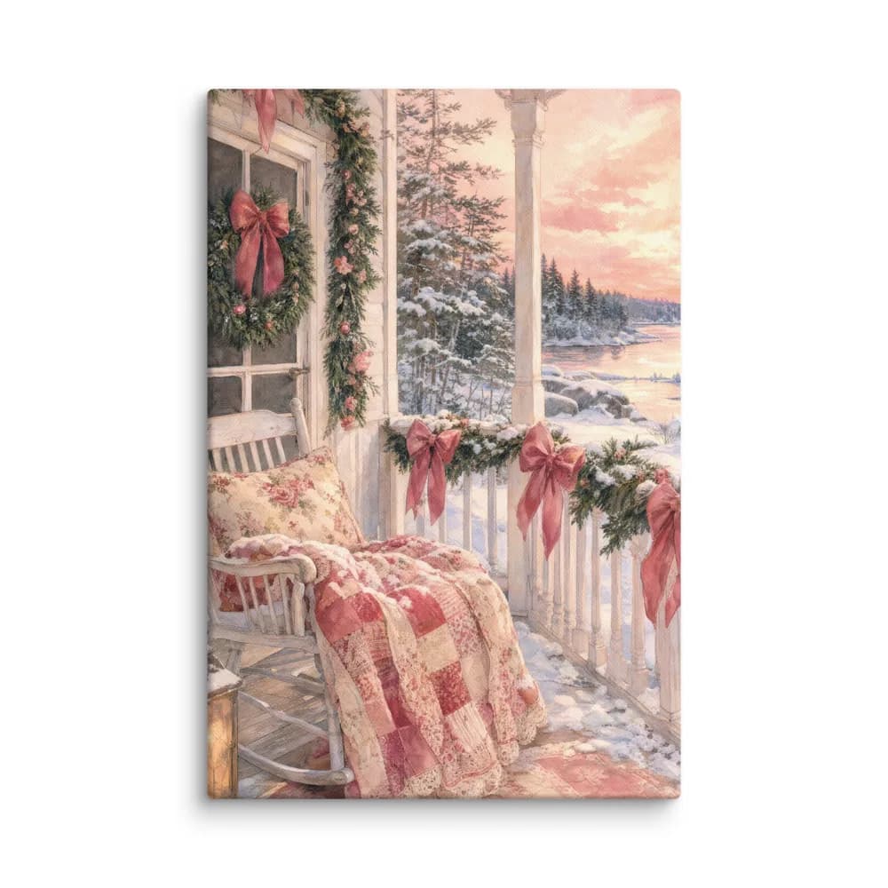 Muskoka Cottage Porch at Christmas Canvas Print
