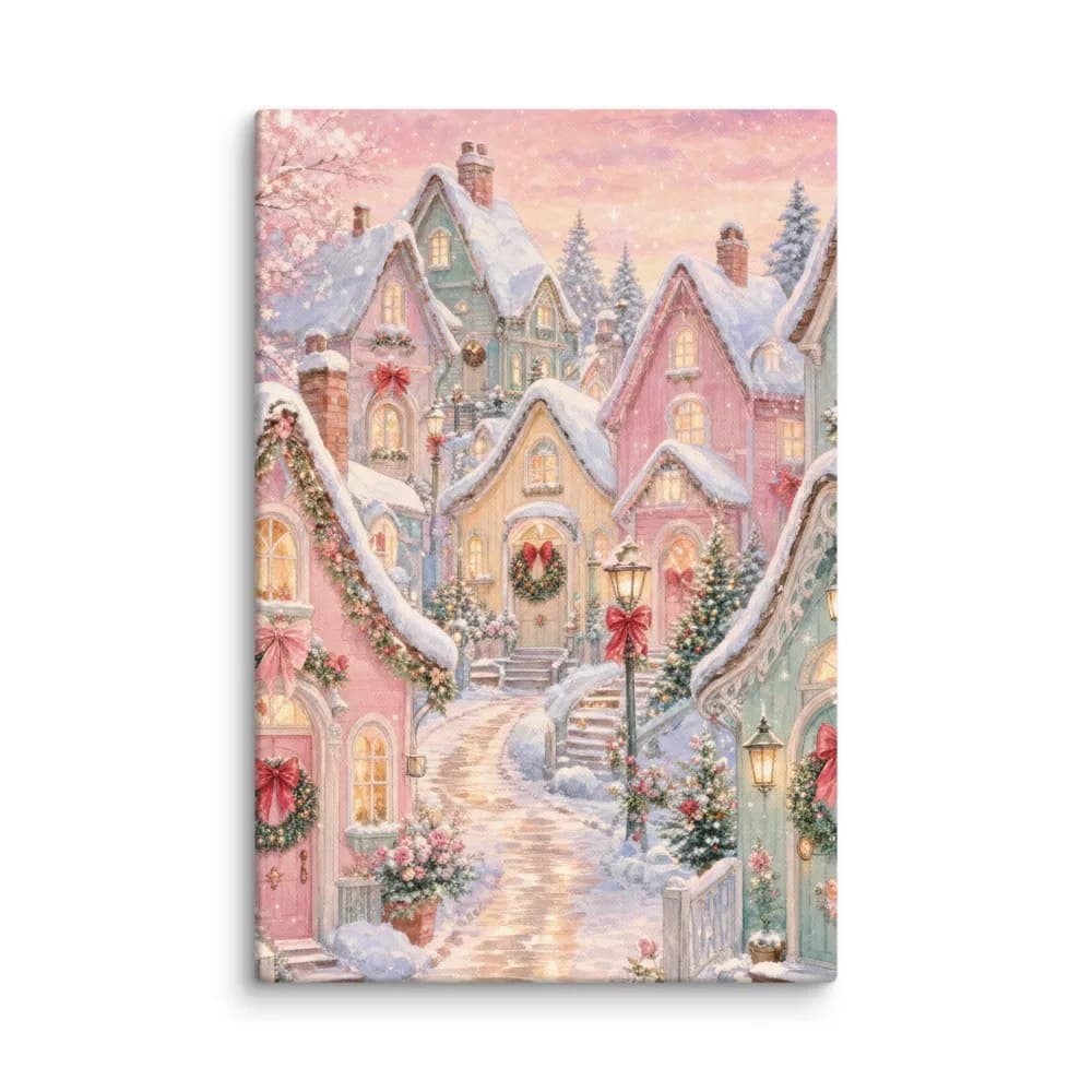 Pastel Christmas Village at Dusk Canvas Print