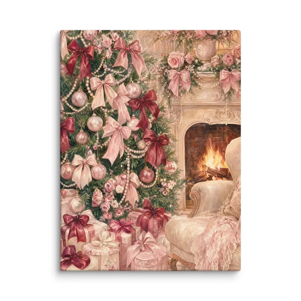 Pink Christmas Tree with Satin Bows Canvas