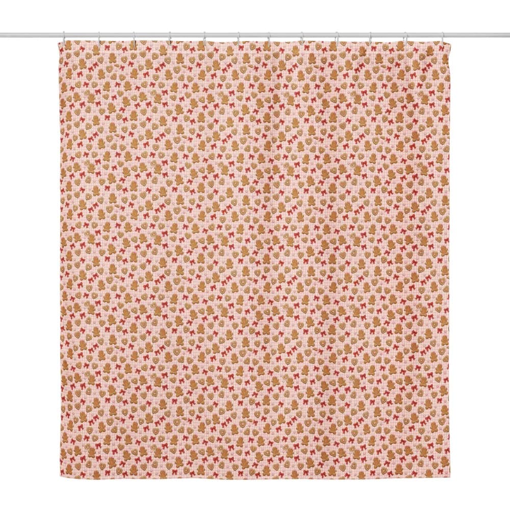 Pink Gingham Gingerbread Pattern Shower Curtain
