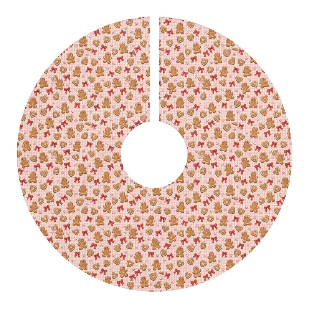 Pink Gingham Gingerbread Pattern Tree Skirt