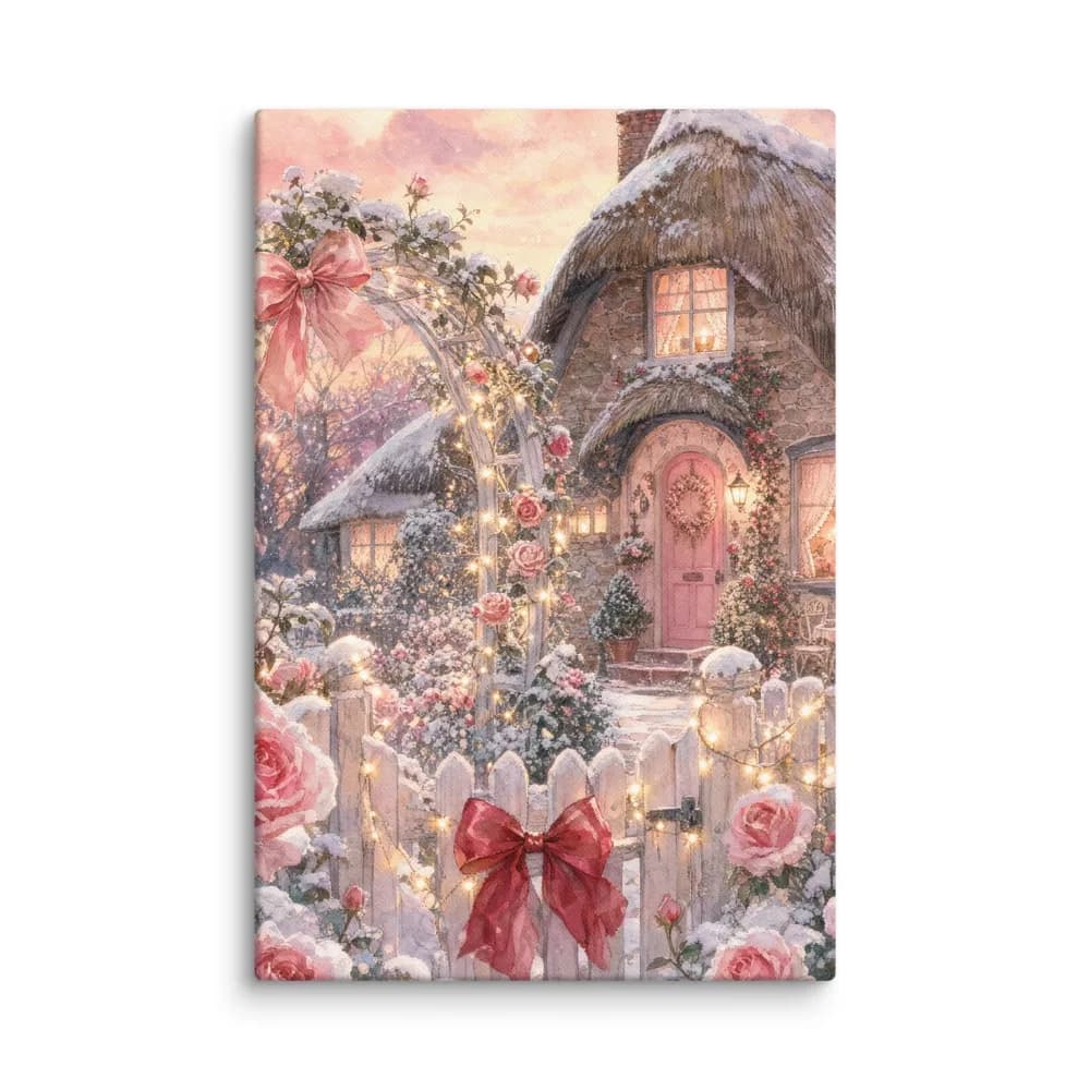 Rose Garden Cottage with Fairy Lights Canvas Print