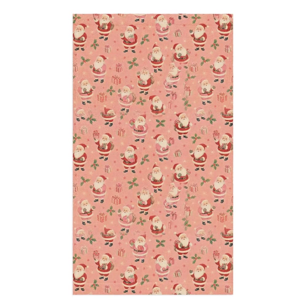 Vintage Pink Santa Pattern Hand Towel