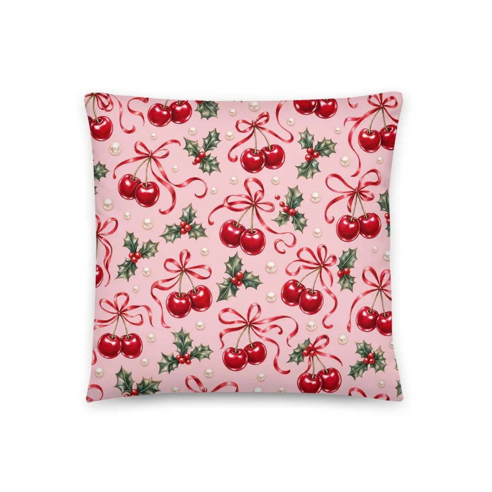 Handcrafted Home Cherry Bows on Ballet Pink Throw Pillow – patterned art