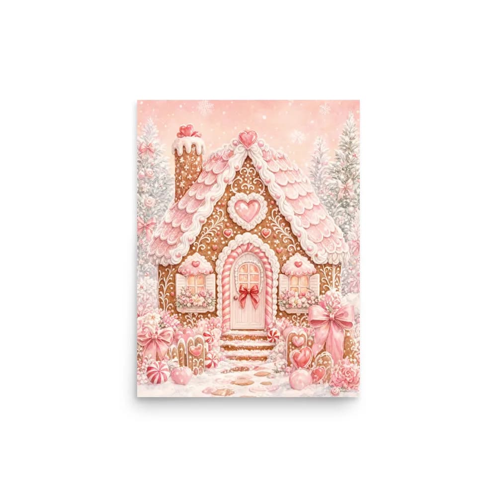 Handcrafted Home Pink Gingerbread Cottage Art Print – cottage-style art