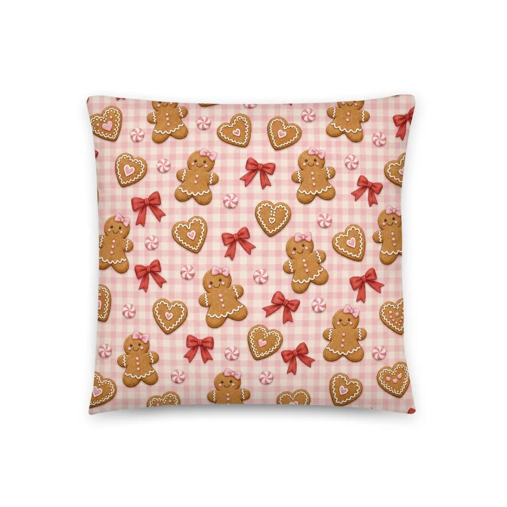 Handcrafted Home Pink Gingham Gingerbread Pattern Throw Pillow – patterned art
