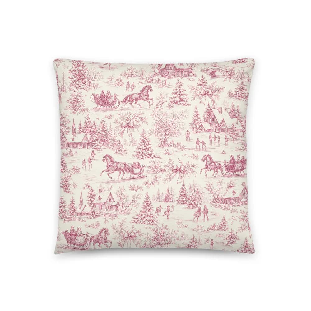 Handcrafted Home Rose Toile Winter Village Throw Pillow – patterned art