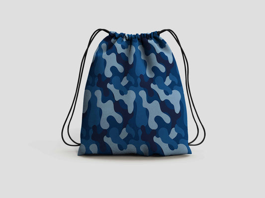 Blue Camo Camouflage Drawstring Backpack Bag