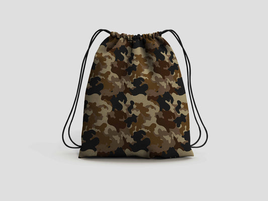 Brown Camo Camouflage Drawstring Backpack Bag